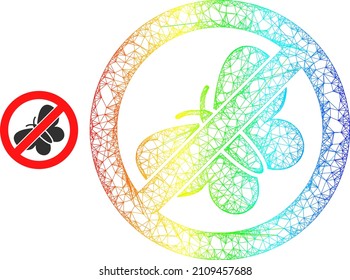 Crossing mesh stop butterfly frame icon with spectral gradient. Colored carcass mesh stop butterfly icon. Flat frame created from stop butterfly symbol and crossed lines.