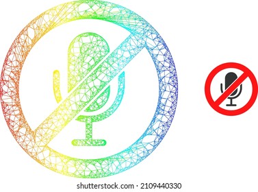 Crossing mesh stop microphone carcass icon with spectral gradient. Vibrant frame mesh stop microphone icon. Flat frame created from stop microphone pictogram and crossing lines.