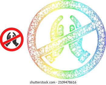 Crossing mesh stop praying hands model icon with spectral gradient. Colorful carcass mesh stop praying hands icon. Flat model created from stop praying hands icon and intersected lines.