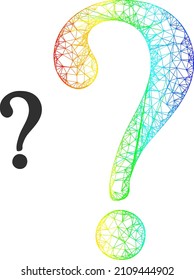 Crossing mesh unknown wireframe icon with spectrum gradient. Bright carcass mesh unknown icon. Flat mesh created from unknown icon and intersected lines.