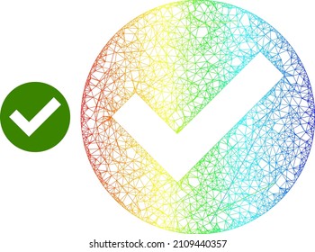 Crossing mesh yes mark frame illustration with spectrum gradient. Colorful carcass mesh yes mark icon. Flat mesh created from yes mark icon and crossing lines.