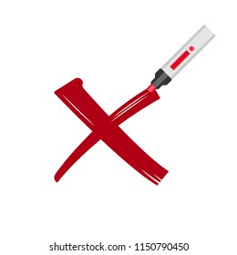Crossing out vector illustration. Red cross drawn with marker. Simple image with deep message. Elections vote or negative test result. False, deny or refuse symbol. Isolated wrong sign icon.