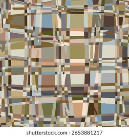 Crossing, random overlapping vertical and horizontal stripes creating squarish modern pattern with neutral coloring