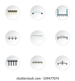 Crossing river icons set. Flat illustration of 9 crossing river vector icons for web