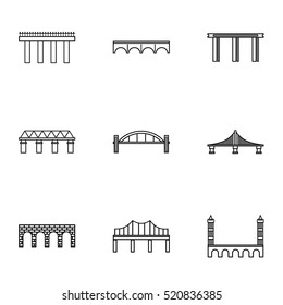 Crossing river icons set. Outline illustration of 9 crossing river vector icons for web