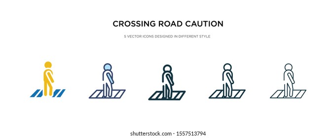 crossing road caution icon in different style vector illustration. two colored and black crossing road caution vector icons designed in filled, outline, line and stroke style can be used for web,