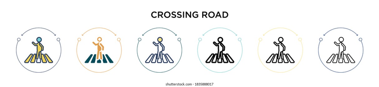 Crossing road icon in filled, thin line, outline and stroke style. Vector illustration of two colored and black crossing road vector icons designs can be used for mobile, ui, web