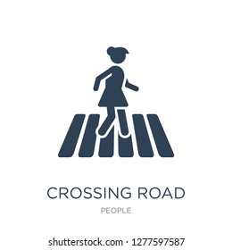 crossing road icon vector on white background, crossing road trendy filled icons from People collection, crossing road vector illustration