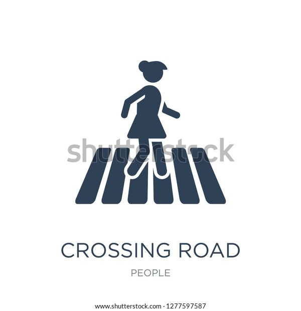 crossing road icon vector on white\
background, crossing road trendy filled icons from People\
collection, crossing road vector\
illustration
