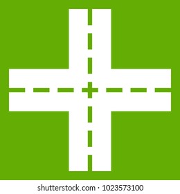 Crossing road icon white isolated on green background. Vector illustration