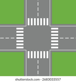 Cruce de carreteras (intersección de carreteras con pasos de peatones. Ilustración vectorial EPS 10 .