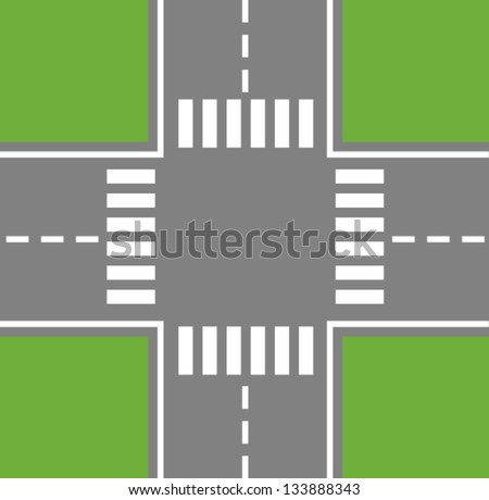 Crossing Roads Road Intersection Pedestrian Crossings Stock Vector ...