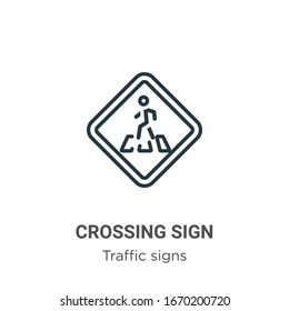 Crossing sign outline vector icon. Thin line black crossing sign icon, flat vector simple element illustration from editable traffic signs concept isolated stroke on white background