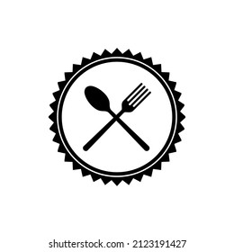 Crossing Spoon and Fork Vector silhouette in circle frame