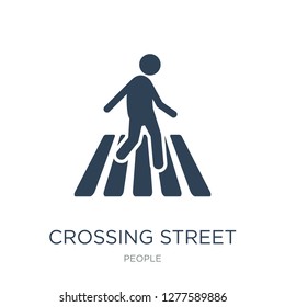 crossing street icon vector on white background, crossing street trendy filled icons from People collection, crossing street vector illustration