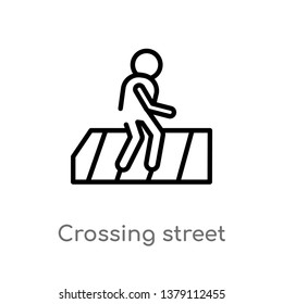 crossing street vector line icon. Simple element illustration. crossing street outline icon from people concept. Can be used for web and mobile