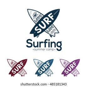 Crossing surfboards vector surfing logo templates set isolated on white background