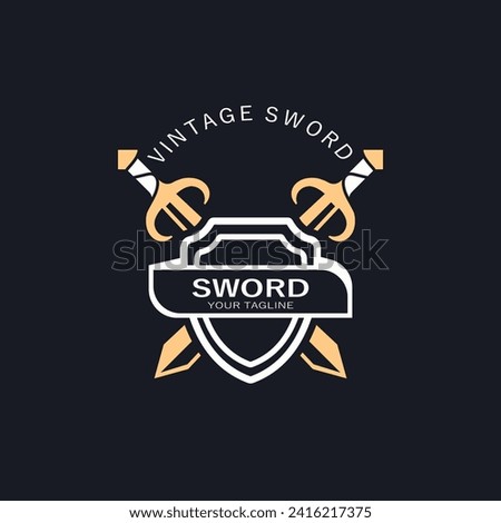 Crossing Sword vintage logo design. illustration sword element, used as logotype, icon, template coat of arms concept