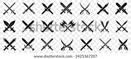 Crossing swords and battle axe collection. Ancient weapon icons. Sword and axe icons