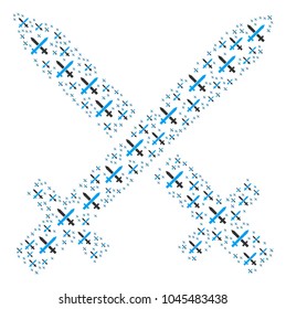 Crossing Swords figure composed in the set of crossing swords design elements. Vector iconized collage done from simple items.