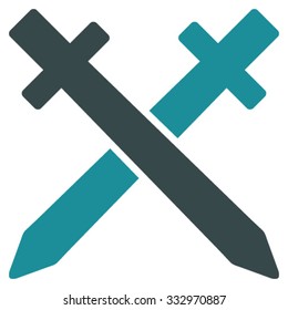 Crossing Swords vector icon. Style is bicolor flat symbol, soft blue colors, rounded angles, white background.
