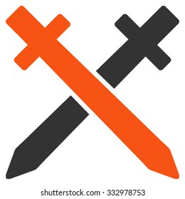 Crossing Swords vector icon. Style is bicolor flat symbol, orange and gray colors, rounded angles, white background.