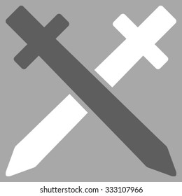 Crossing Swords vector icon. Style is bicolor flat symbol, dark gray and white colors, rounded angles, silver background.