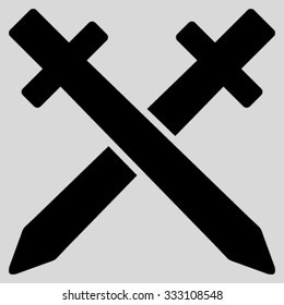 Crossing Swords vector icon. Style is flat symbol, black color, rounded angles, light gray background.