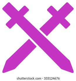 Crossing Swords vector icon. Style is flat symbol, violet color, rounded angles, white background.
