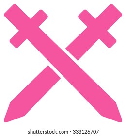 Crossing Swords vector icon. Style is flat symbol, pink color, rounded angles, white background.