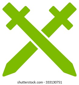 Crossing Swords vector icon. Style is flat symbol, eco green color, rounded angles, white background.