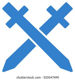 Crossing Swords vector icon. Style is flat symbol, cobalt color, rounded angles, white background.