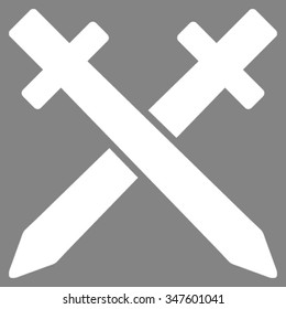 Crossing Swords vector icon. Style is flat symbol, white color, rounded angles, gray background.