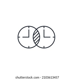 Crossing time frames. Agreed time. Vector linear icon isolated on white background.
