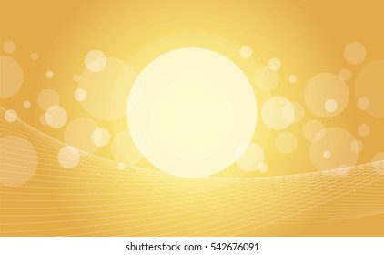 Crossing transparent circles and twisted intertwined curved lines on golden gradient background. Random bubbles and waves placed on gold color banner with room for text. Vector eps10 illustration.