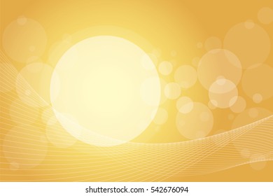 Crossing transparent circles and twisted intertwined curved lines on golden gradient background. Random bubbles and waves placed on gold color banner with room for text. Vector eps10 illustration.