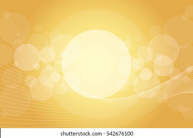 Crossing transparent circles and twisted intertwined curved lines on golden gradient background. Random bubbles and waves placed on gold color banner with room for text. Vector eps10 illustration.