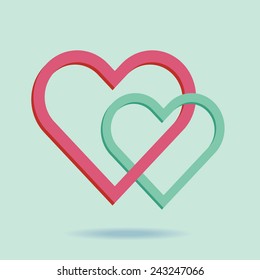 Crossing of two heart floating on light green background