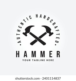 crossing vintage hammer logo vector illustration design, carpentry tool icon symbol