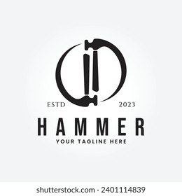 crossing vintage hammer logo vector illustration design, carpentry tool icon symbol