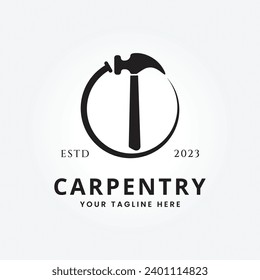 crossing vintage hammer with nail logo vector illustration design, carpentry tool icon symbol