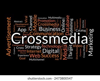 Crossmedia word cloud template. Campaign promotion concept vector tagcloud background.
