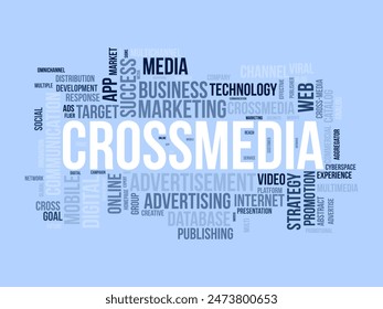 Crossmedia word cloud template. Campaign promotion concept vector tagcloud background.