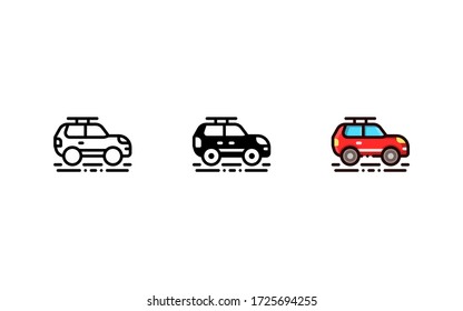 Crossover car icon. With outline, glyph, and filled outline style