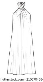 crossover halter neck dress fashion flat sketch vector illustration