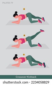 Crossover Kickback Übung, Trainingsübungen für Frauen, Aerobic und Übungen.