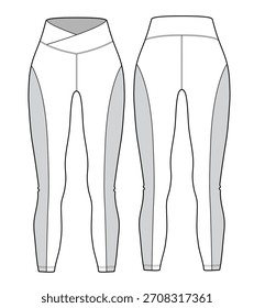 Crossover leggings mockup template vector design technical illustration.