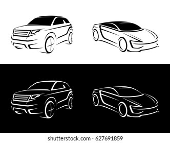 crossover, offroader, sports car sketch