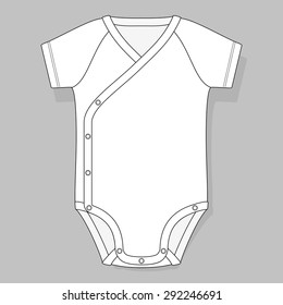 crossover raglan baby bodysuit flat sketch template isolated on grey background