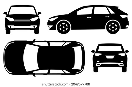 Crossover silhouette on white background. Vehicle icons set view from side, front, back, and top